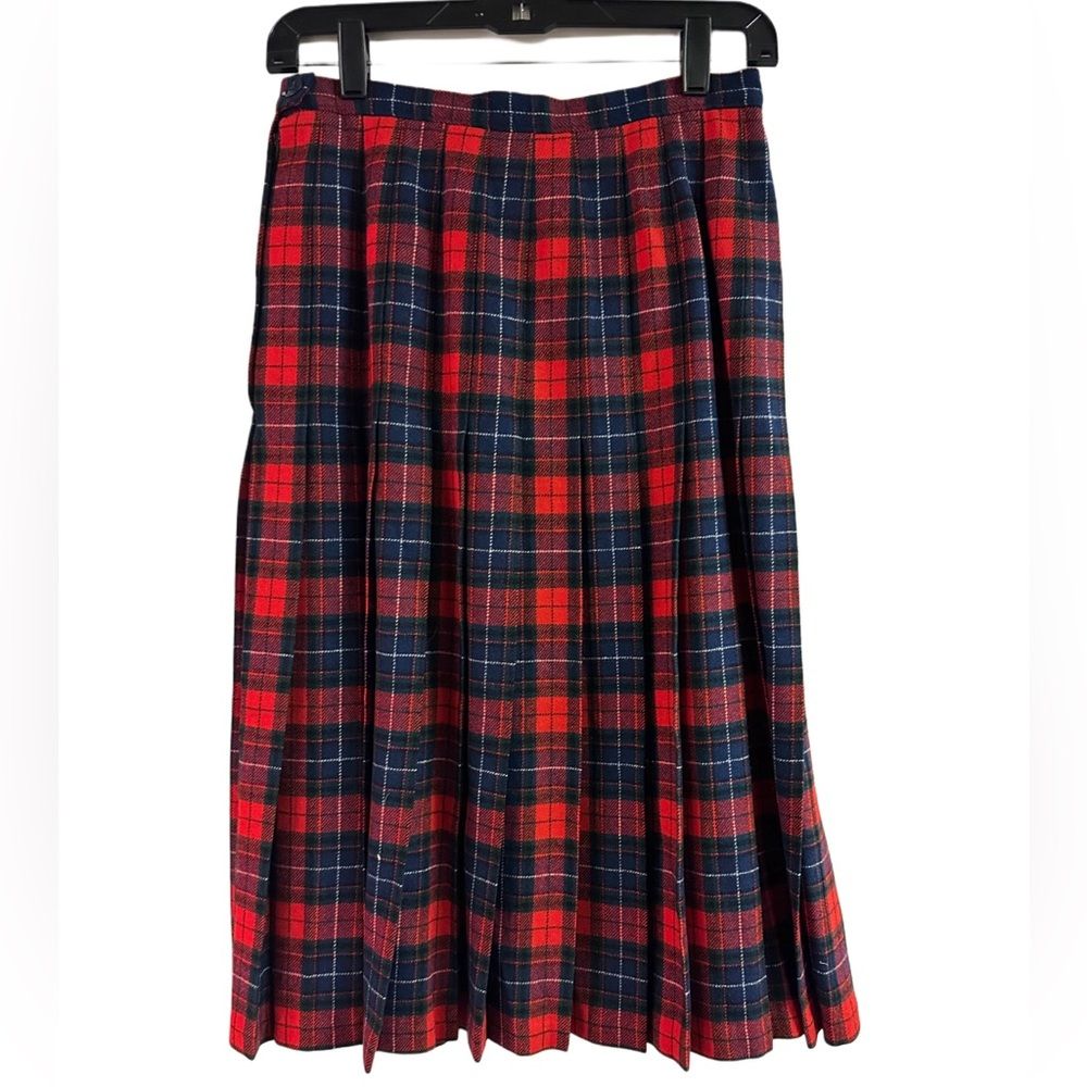 Vintage Pendleton Red Plaid Manson Tartan Pleated Skirt Sz 12 100% Virgin Wool
